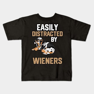 funny easily distracted by wieners Kids T-Shirt